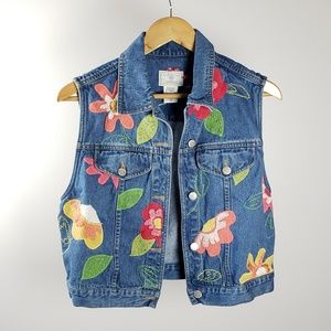 Embroidered Floral Denim Vest